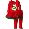 2017 Infantil Xmas Elk Outfit meninas de Natal árvore desenhos animados t-shirt + plissado calças 2 pcs conjuntos crianças bolinhas tops 14color escolher grátis