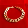 24K geelgoud gevuld mannen ketting armband 24 "Solid Curb Chains GF Sieraden breed 8mm 10mm 12mm
