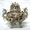 Rare chinois tibet argent sculpté FOO DOG dragons encensoir/brûleur d'encens/livraison gratuite