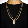 Titanium Steel Hipsters Punk Hip Hop Jewelry 24K Gold Plated Rhinestone Dog Tag Pendant Long Chain Necklace For Mens Women294V