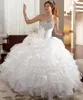 2019 أنيقة الأبيض فساتين quinceanera الحبيب الخرز الرقبة الكشكشة الأورجانزا مشد رخيصة زائد حجم الحلو 16 فساتين vestidos دي quinceanera