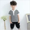 Boys Girls Summer Clothing Sets 2016 New Children 100% Cotton Short Sleeve Stripe T-shirt+Pants 2pcs Set Kids Sport Casual Suit Child Outfit