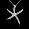 Hot Starfish Pendant Necklace  zircon 925 sterling silver fashion jewelry woman beautiful birthday gift top quality free shipping