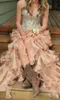 Hi-Lo pink 2016 Prom Dresses with Corset Bodice Sweetheart Dresses Sexy High Low Party/Prom Dresses with Crystals/Rhinestones/Beading