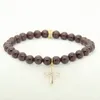 Wholesale 10pcs/lot 6mm Natural Garnet Stone Beads with Micro Paved Clear Zircons Spacer Cz Beads Cross Bracelets