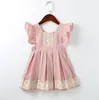 Härlig högkvalitativ europeisk stil prinsessa flicka klänning patchwork baby girls bomull kläder sommar rosa klänning