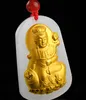 Mit Gold eingelegter Jade-Samantabhadra-Bodhisattva (Beschützer). Talisman-Halskettenanhänger.