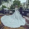 2017 Luxury Ball Gown Wedding Dresses Off Shoulder Sheer Long Sleeves Lace Appliques Flowers Beaded Cathedral Train Plus Size Bridal Gowns