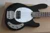 Music Man 4 Struny Bass Erime Ball Stingray Black Electric Guitar White Pickguard 9V Bateria Active Pickups String Thru Ciało