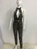 Venta al por mayor- 2017 Nuevo Sexy Hollow Out Sequin Jumpsuit Club Summer sin mangas Halter Backless Mesh See Through Overoles Rompers Women Jumpsuit