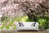 3d wallpaper for room Cherry tree flowers beautiful backdrop stone road path 3d murals wallpaper for living room2518012