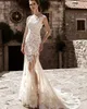 Champagne Full Lace Dresses Over Skirts Tulle See Through Vintage Appliqued Sash Detachable Train Boho Bridal Wedding Gowns