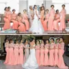 Ljus orange plus storlek brudtärna klänningar 2017lace illusion långärmad sjöjungfru piga av ära klänningar chiffong bröllop gästklänningar