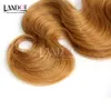 Brazilian Body Wave Virgin Hair Weaves Honey Blonde Färg 27 # Peruanska Indiska Malaysiska Kambodjanska Human Hair Extensions 3/4 Bundles Wefts
