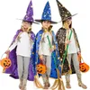 Halloween Cloak Cap Party Cosplay Prop per Festival Fancy Dress Costumi per bambini Witch Wizard Gown Robe and Hats Costume Cape Kids wa4233
