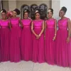 Abiti da damigella d'onore con paillettes nigeriani 2016 Fushia Tulle Abiti da festa lunghi da ballo Abiti da cerimonia stile africano per ospiti della festa nuziale