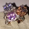 Luxe 100% Silod 925 Sterling Zilveren Sieraden Merk Engagement Trouwringen Bloem Crown Design Roze Diamond Niveau Edelsteen Ring voor Vrouwen