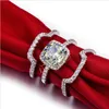 Vecalon ファッションリングクッションカット 3ct Cz ダイヤモンド 3-in-1 結婚指輪リングセット女性用 10KT ホワイトゴールド充填婚約指輪