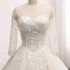 Vintage nouvelle princesse robe de bal robes de mariée manches longues voir à travers lacets dos perlé 3D Floral Tulle robe de mariage