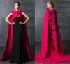 Czarny I Fushia Formy Satynowe Suknie Wieczorowe 2016 Zawijająca Suknie Party Cape Płaszcze Emboridery Prom Suknie Custom Made