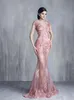 토니 Chaaya 인어 이브닝 드레스 2019 년 짧은 소매 레이스 Applique 구슬 환상 Bodice 바닥 길이 공식 무도회 가운