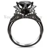 Vecalon fashion New Wedding Band Ring Set for Women 3ct Black Cz diamond 10KT Black Gold Filled Female Party Finger ring