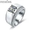 Vecalon 2016 Ny bröllopsbandring för män 2ct CZ Diamond 925 Sterling Silver Male Engagement Finger Ring Mode Smycken