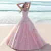 Fabulous 2016 Blush Rosa Tulle Bröllopsklänningar Sommarstrand Scoop Lace Applique Lång Sweet 16 Quinceanera Klänning Skräddarsydda Kina EN70513