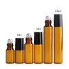 Wholesale 3ml 5ml 10ml Refillable Amber Roll on Glass Roller Perfume Bottles Portable Essential Oil Roll-on Bottles Free DHL