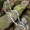 ST0261 크리스마스 선물 boho 보석 8mm 32 인치 길이 만들기 8mm Amazonite 스톤 여성을위한 매듭이없는 파란색 목걸이