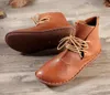 2017 Kobiet Buty Kobiet Prawdziwej Skóry Buty Handmade Vintage Literacki Styl Kostki Lace-Up Moda Darmowa Wysyłka