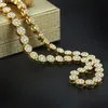 Hommes Colliers hip hop zircone cubique bling super brillant perle rond à longue chaîne rappeur punk bijoux 76 cm en or noir argent