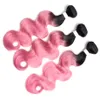 Ombre Rose Bundles de Cheveux Humains Vague de Corps Malaisienne Vierge Remy Cheveux Trame 3 Pcs/Lot Deux Tons Rose Vague de Corps Cheveux Bundles