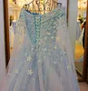 Princess Beaded Long Sleeves Prom Dresses Sexy Off The Shoulder Beads Appliques Evening Dresses Long With Wraps Lace Up Girls Pageant Dress