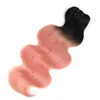 Body Wave 1B / Oro rosa Ombre 4x4 Chiusura superiore in pizzo con intrecci Rosa rosa Ombre Capelli umani vergini indiani 3 Bundles con chiusura in pizzo