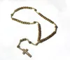 Pendentif croix perlée en bois collier à breloques bijoux chrétiens religieux jésus chapelet bois perles bijoux