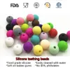 Baby Silicone Tinging Pärlor BPA matkvalitet Silikon tandlor runt pärlor 15mm diy halsband armband 32Colors 100pcslot8338485