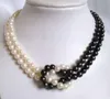 8-9mm Beaded Necklaces BLACK &WHITE Natural Pearl Necklace 18inch Gold Clasp