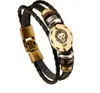 Mode Bronze Legierung Schnallen 12 Sternzeichen Armband Punk Leder Armband Holzperle + Schwarz Gallenstein Für Männer Charme Schmuck HJIA957