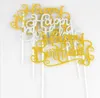Glitter mutlu yıllar bayrağı kek topper dekorasyon partisi, çıkartma dekor afiş kartı doğum günü pastası aksesuarı g10362277