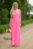 Country Western Long Bridesmaid Dresses Fuchsia A Line Lace Bridesmaids Dresses Chiffon Prom Dress Party Gowns Spaghetti Cut Out Custom Made