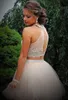 Deux pièces Light Champagne Short Homecoming Robes Sequins Perled Tulle Open Back Roches Sweet 16 Robes Court Prom 2367635