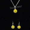 10mm Yellow Disco Ball Pendant Earrings And Necklace Rhinestone Jewelry Set 10 Sets Wholesale