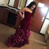 Prom Dresses Sexy Sweetheart Long Formal Evening Gowns Custom Ruffled Skirt Organza and Veet Burgundy Mermaid Prom Dresses Vtido De Formatura