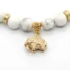 Groothandel 10PS / PARTIJ 8 MM White Howlite Stone Real Vergulde Elephant Charm Lucky Armbanden Party Gift