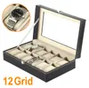 Top qualité marque PU cuir montre vitrine bijoux Collection organisateur boîte 12 grille fentes montres affichage stockage boîte carrée 338r