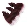 Wątki luźne fala #99J Wino Czerwone Brazylijskie ludzkie włosy splaty z koronkowymi czołowymi 4PCS działki Virgin Burgundowe Hair 3bundles z 13x4 pełna koronka