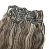 7pieces 120g Piano Color Human Hair Extensions Clip in Ombre Two Tone 2# Brown to 27# Blonde Highlights Whole230L