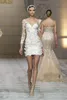 Sexy White Lace Applique Mini Wedding Dresses Illusion Long Sleeve Sheath v Neck Bridal Gowns Custom Made Wedding Gowns251l