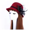 New Spring Winter Gauze Noble Temperament Women Wool Top Hats Fashion Ribbon Flower Ladies Bucket Hat Female Stingy Brim Hats Dome184I